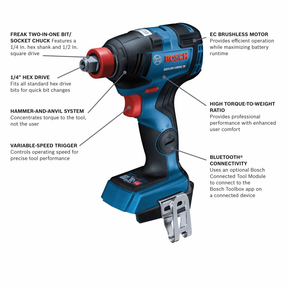 18V EC Brushless Connected-Ready Freak 1/4 In. and 1/2 In. Two-In-One Bit/Socket Impact Driver (Bare Tool)