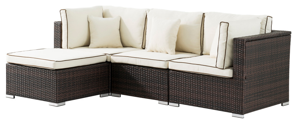 Saint Birch Carrington 4 Piece Wicker / Rattan Outdoor Sectional Set in Beige   Tropical   Outdoor Sofas   by SAINT BIRCH LLC  Houzz