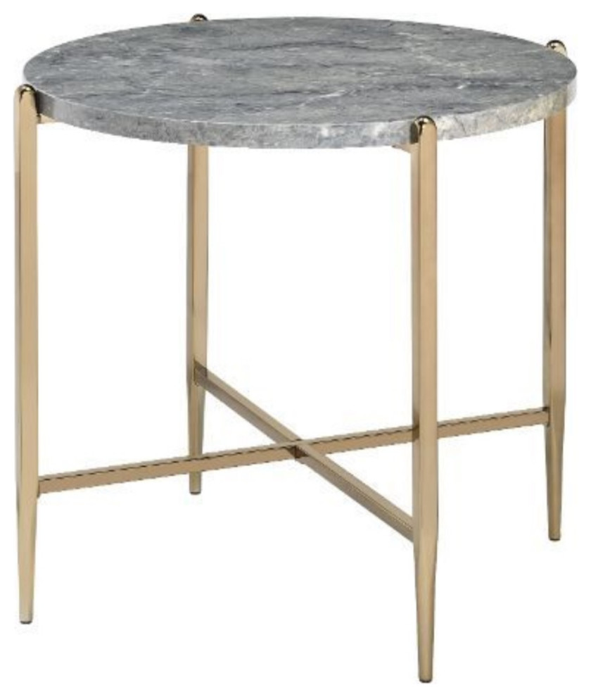 End Table  Faux Marble and Champagne Finish   Midcentury   Side Tables And End Tables   by Homesquare  Houzz