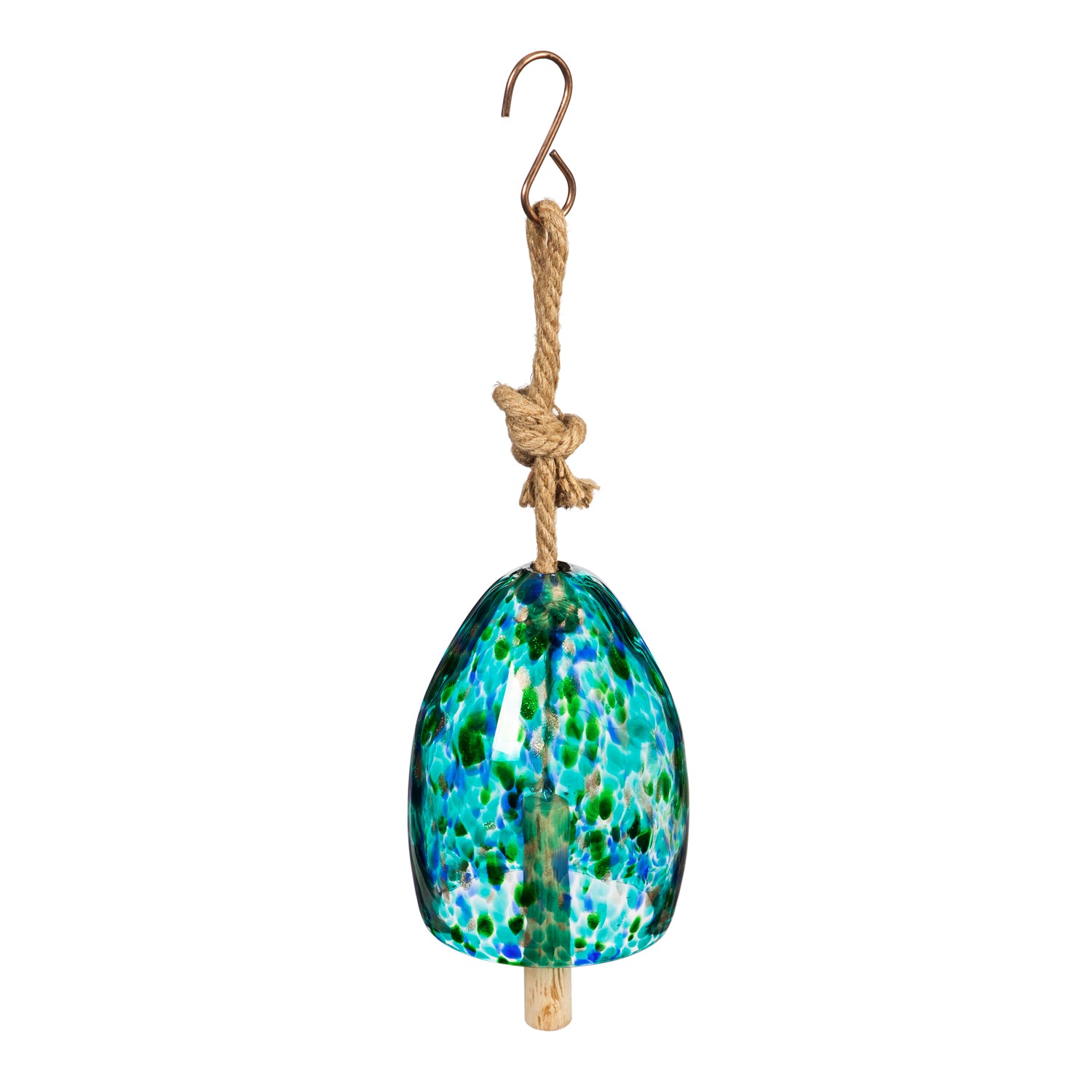 Evergreen Art Glass Speckle Turquoise Bell Chime， 5.5''x 5.5'' x 7.9'' inches