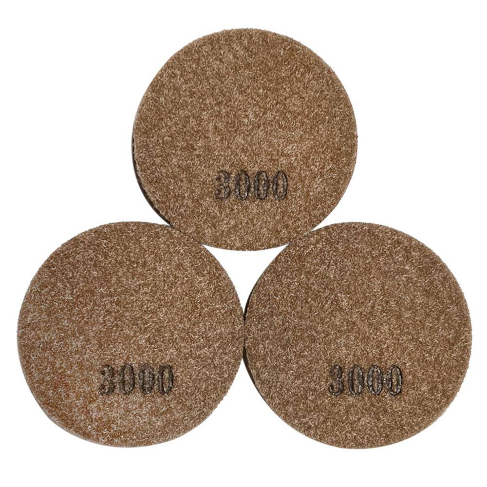 EDiamondTools 3 in. Resin Bond Diamond Polishing Pads Dark Resin #3000 Grit Set of 3 Wet or Dry RCP33000D_THD