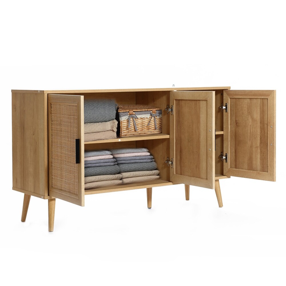 3 Door Rattan Light Oak Finish Manufactured Wood Sideboard Cabinet   27.76\