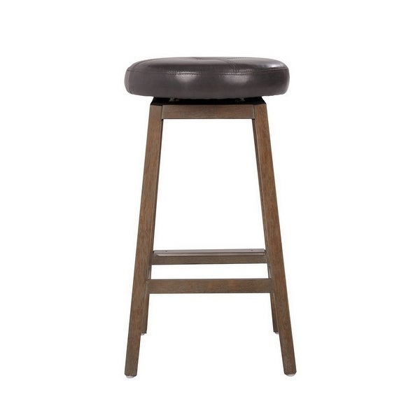 26 Inch Classic Swivel Counter Stool， Vegan Faux Leather， Black， Brown