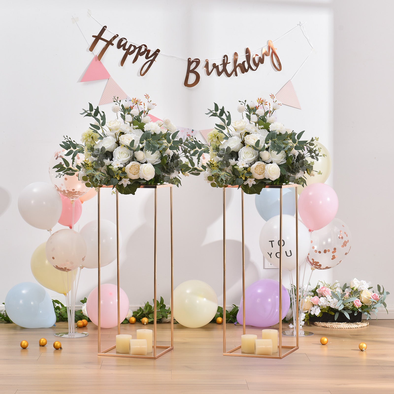 2pcs Metal Rectangle Plant Pot Support 31.5" High Gold Flower Rack Wedding Table Centerpieces