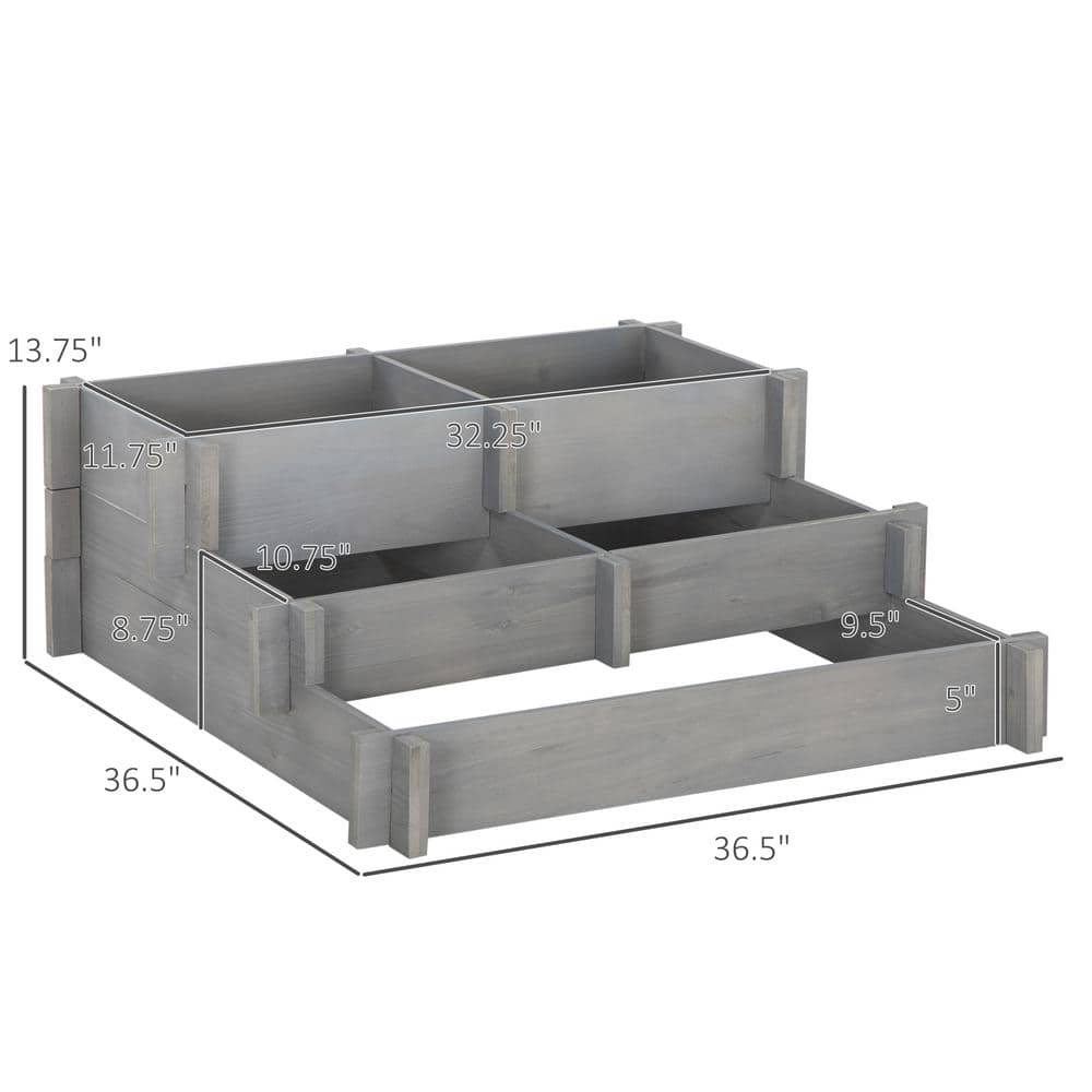 Outsunny 3-Tier Raised Garden Bed for Vegetables， Herbs， Outdoor Plants， Gray 845-639V00GY