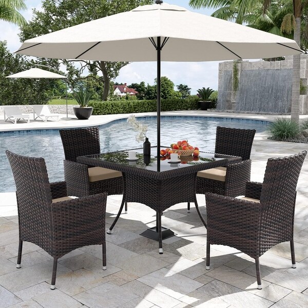 Kullavik Outdoor Dining Set，Rattan Patio Furniture Dining Table and Chairs