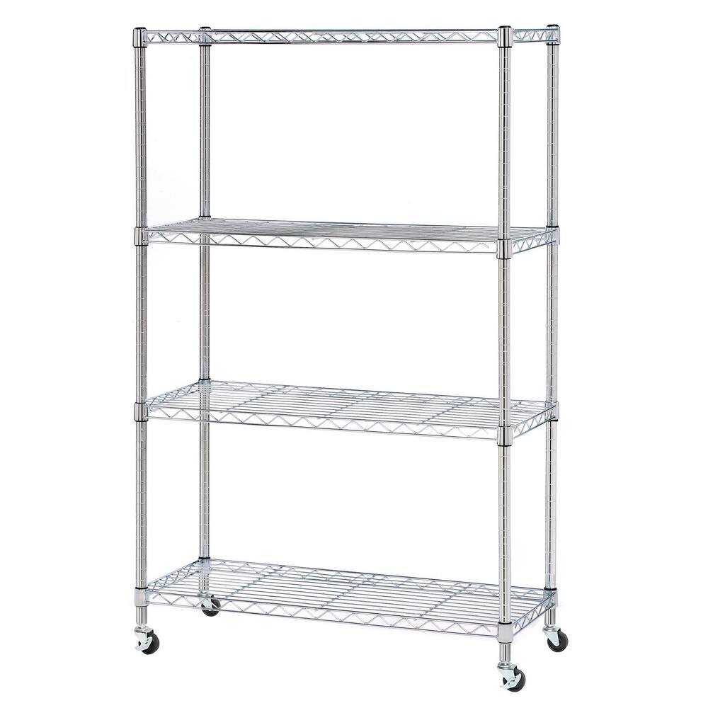 Seville Classics Chrome Plated 4-Tier Heavy Duty Steel Wire Garage Storage Shelving Unit (36 in. W x 56.5 in. H x 14 in. D) SHE15387B