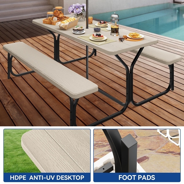 Moasis 6FT HDPE Outdoor Picnic Table Set Bench Set with Metal Base