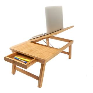 Mind Reader Eco-Friendly Adjustable Bamboo Laptop Bed Tray with Drawer Brown BEDTRAYBM-BRN