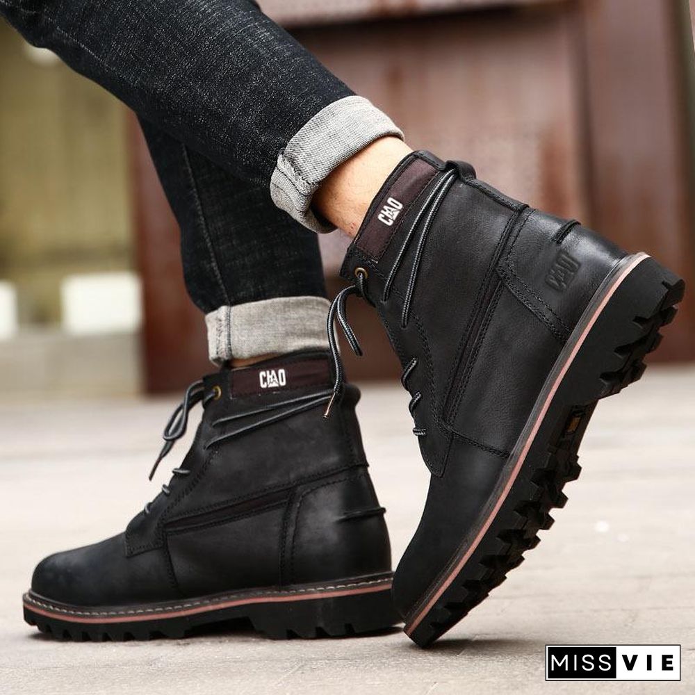 Cross-border large pier layer cowhide Martin boots men's casual leather shoes Britain and China motorcycle boots outdoor retro boots