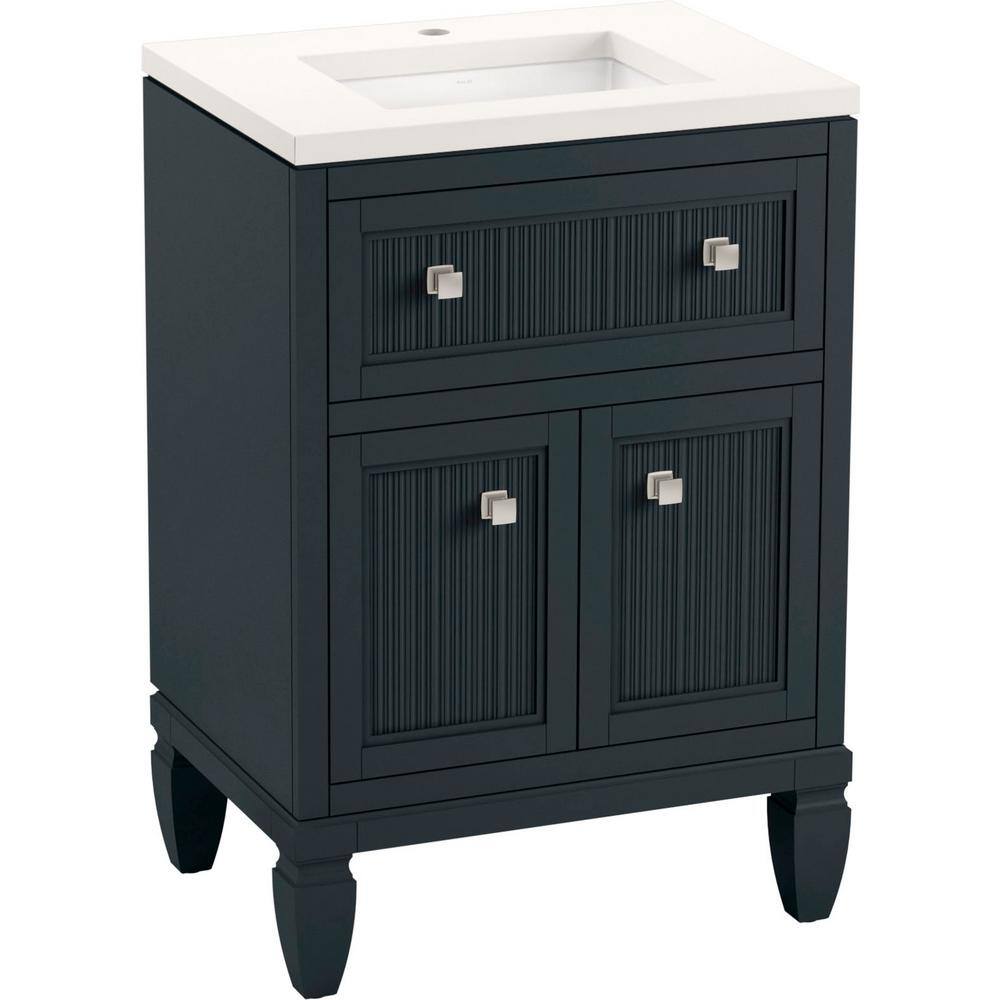 KOHLER Hearthaven 24.5625 in. W x 18.0625 in. D x 35.8125 in. H Bathroom Vanity in Slate Grey with Quartz Top K-33535-ASB-1WX