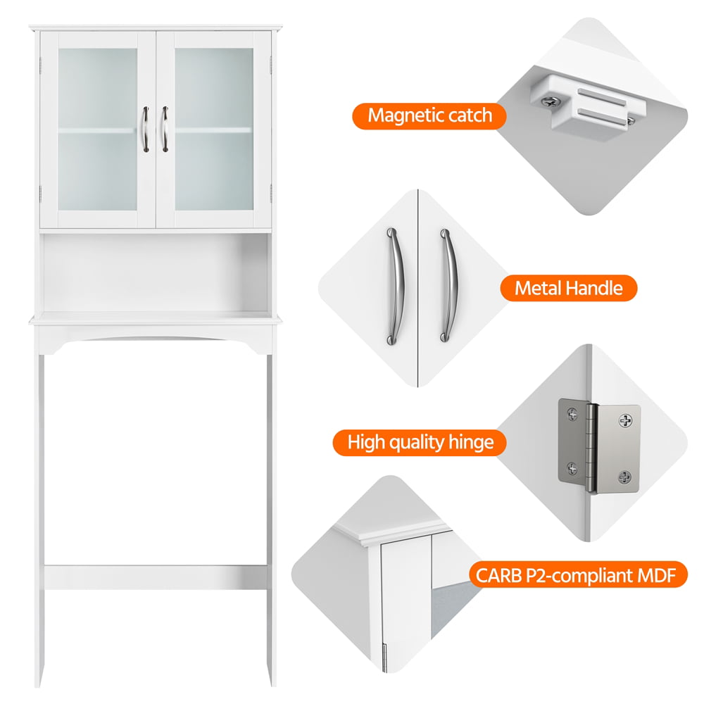 Topeakmart Over-the-Toilet Storage Cabinet with 2-Door Tempered Glass Cabinet, White