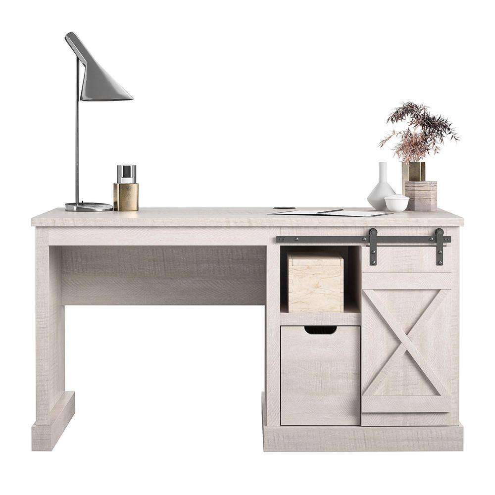 Ameriwood Home Bayshore 51.9 in. H Rustic White Single Pedestal Computer Desk DE18726