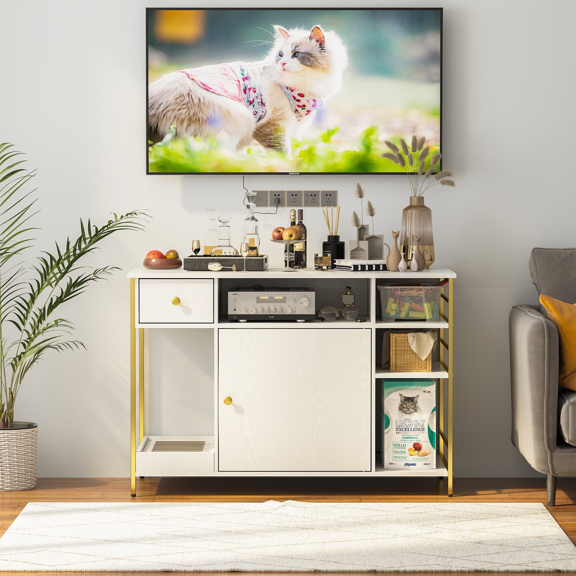 Cat Litter Box Enclosure with Storage Bathroom Cabinet TV Stand - 42.5