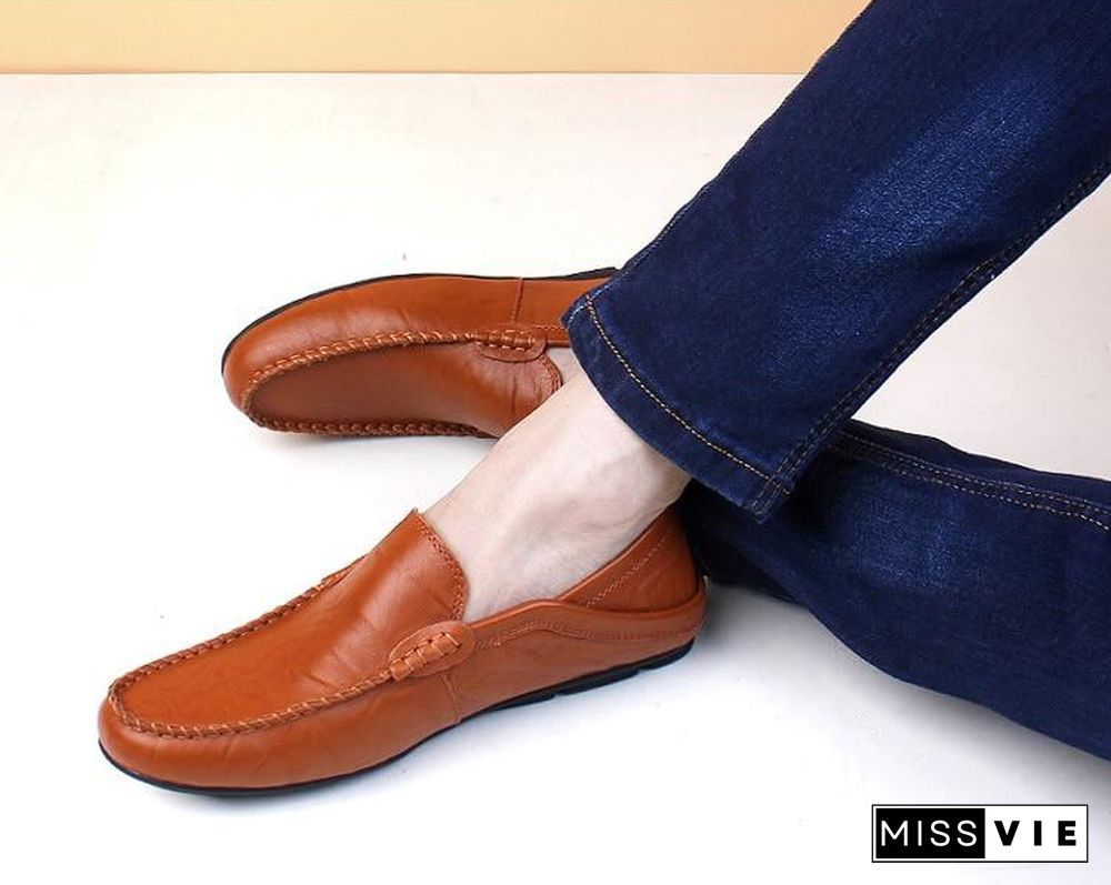 slip on casual men loafers mens moccasins shoes genuine leather men's flats shoes