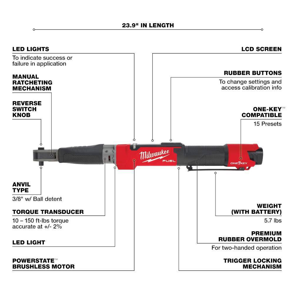 MW M12 FUEL ONE-KEY 12-Volt Lithium-Ion Brushless Cordless 38 in. Digital Torque Wrench Kit with Two 2.0 Ah Batteries 2465-22