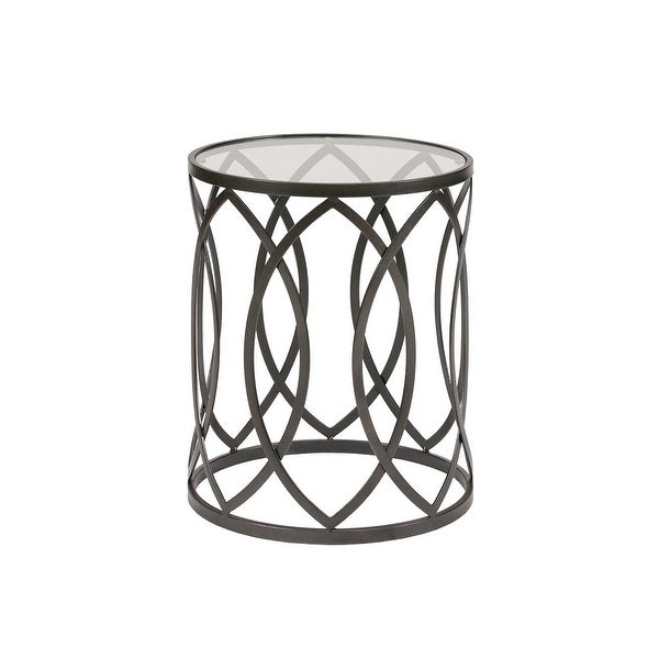 Arlo Metal Eyelet Accent Table with Tempered Glass Top