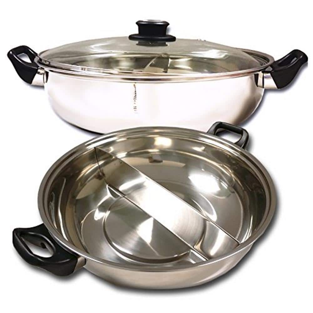 a Shabu 7.75 in. Stainless Steel Electric Wok Mongolian Hot Pot with Broiler SYHS30