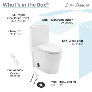 Swiss Madison St. Tropez 1-piece 1.11.6 GPF Dual Flush Elongated Toilet in Glossy White with Rose Gold Hardware Seat Included SM-1T254HBG