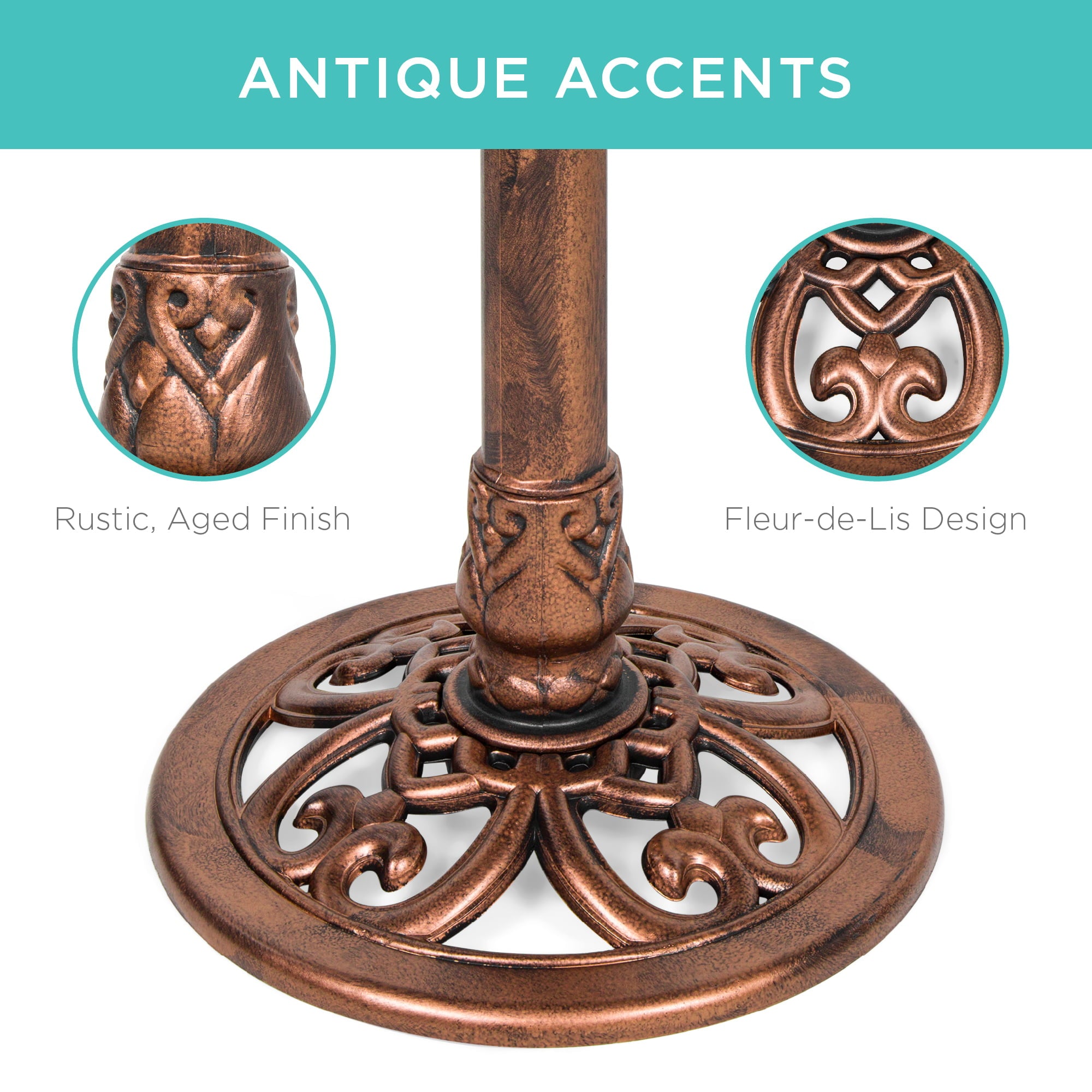 Best Choice Products Outdoor Rustic Pedestal Bird Bath Accent for Garden, Yard w/ Fleur-de-Lis Accents  Copper