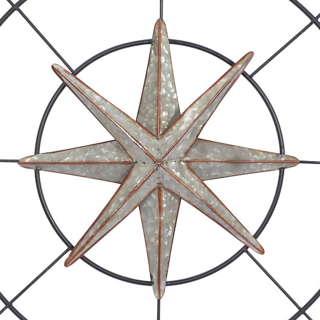 Metal Compass Indoor Outdoor Wall Decor With Distressed Copper Like Finish Gray Olivia amp May