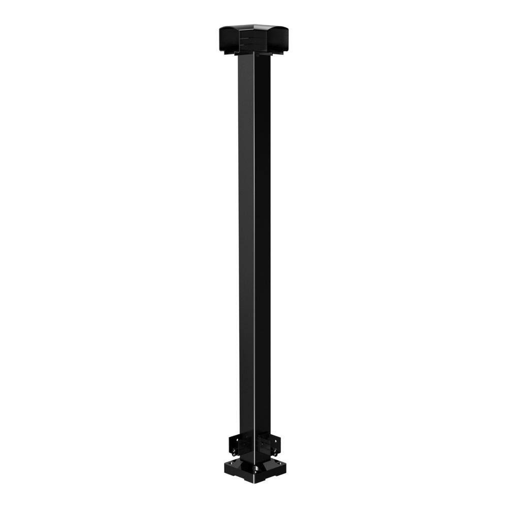 Peak Aluminum Railing 2 in. x 42 in. Black Aluminum Deck Railing Corner Post 50021