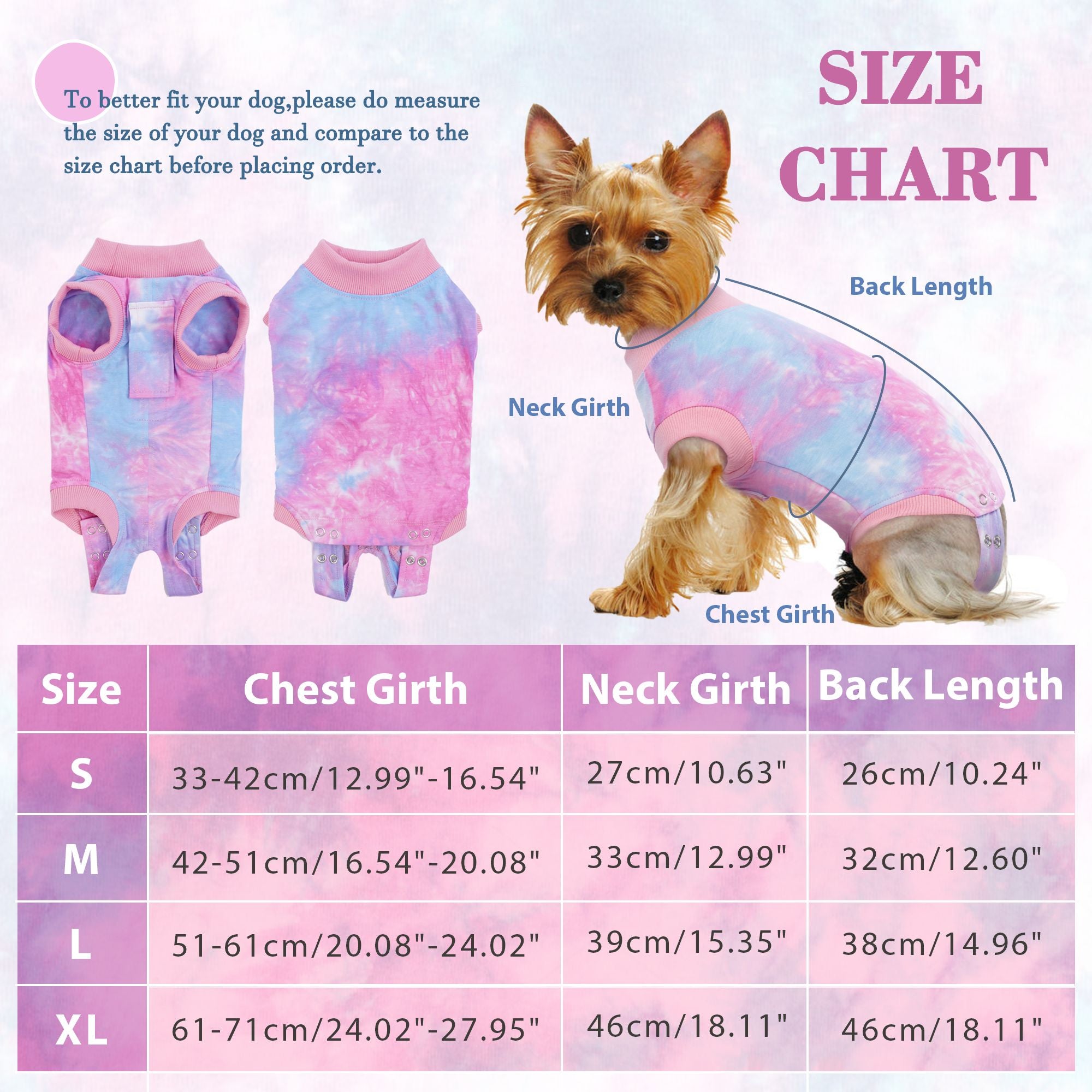 PUMYPOREITY Dog Surgery Recovery Suit， Tie-Dye Dog Onesie Recovery Suit After Surgery， Breathable Abdominal Wound Skin Diseases Protector， Cone Collar Alternative， Pet Dog Recovery Shirt， Pink