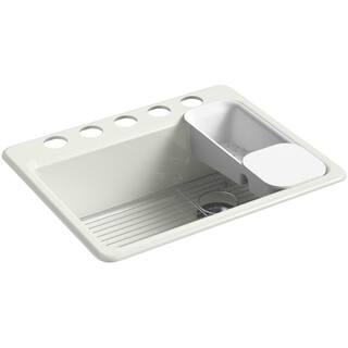 KOHLER Riverby Undermount Cast Iron 27 in. 5-Hole Single Bowl Kitchen Sink Kit in Dune K-8668-5UA2-NY