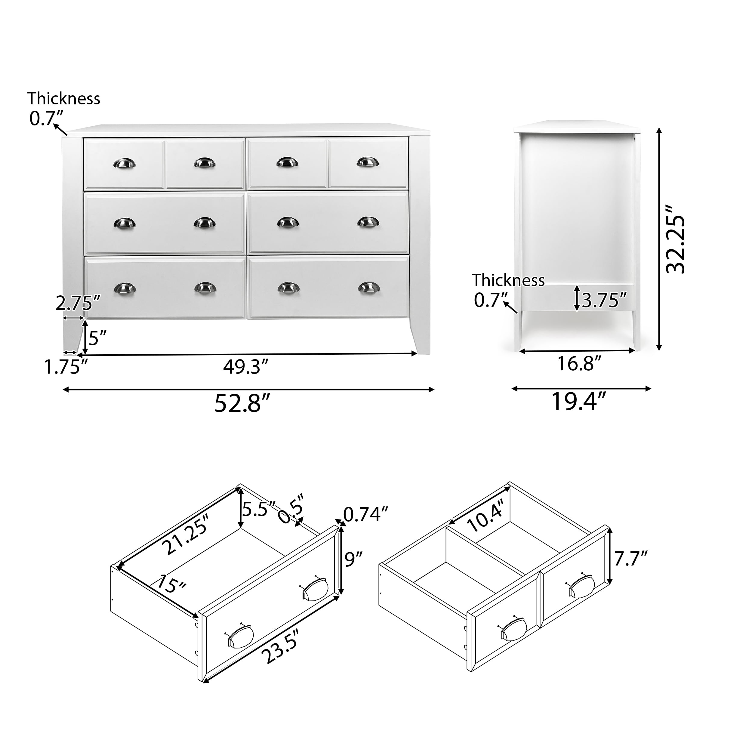 Noble House Bellic Faux Wood 6 Drawer Double Dresser, White