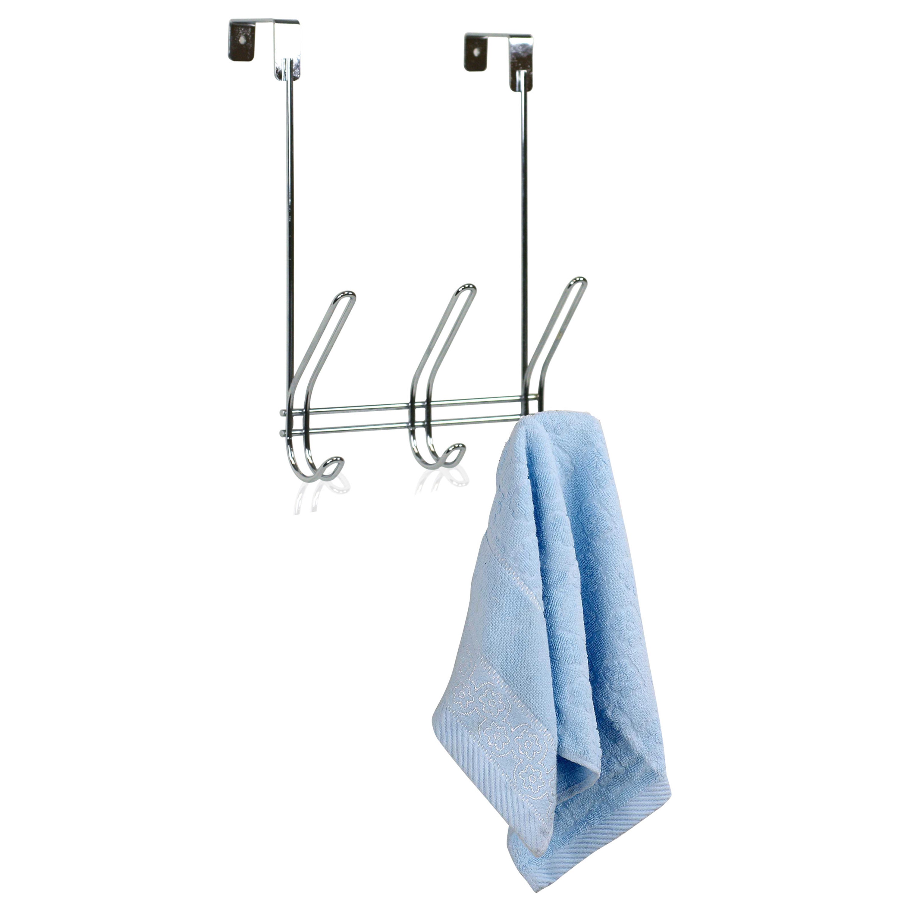 Home Basics 3 Dual Hook Over the Door Steel Organizing Rack, Chrome