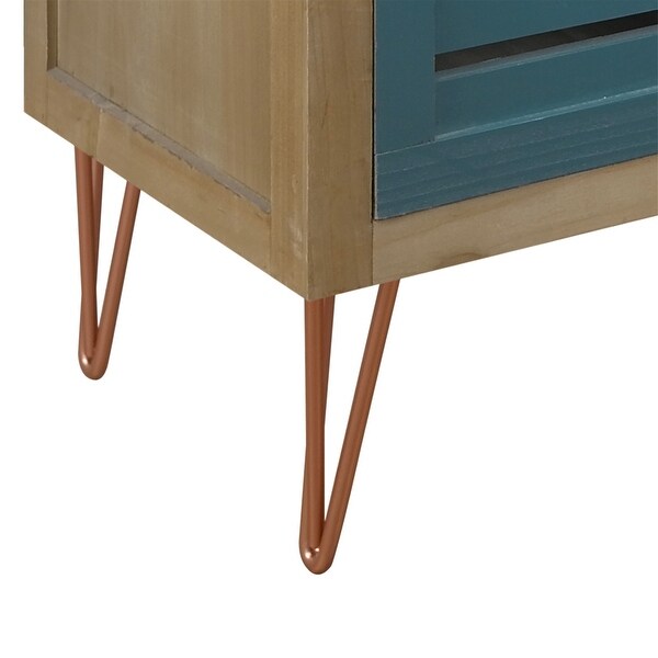 Wooden Nightstand with Two Drawer and Metal Feet Modern Style Bedside Table (Natural) - - 37983045