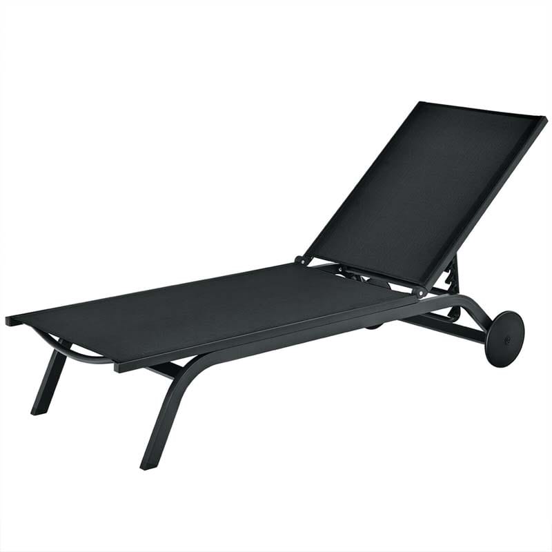 Aluminum Patio Chaise Lounge Chair with Wheels, 6-Position Fabric Outdoor Sun Lounger for Pool Beach Deck Yard