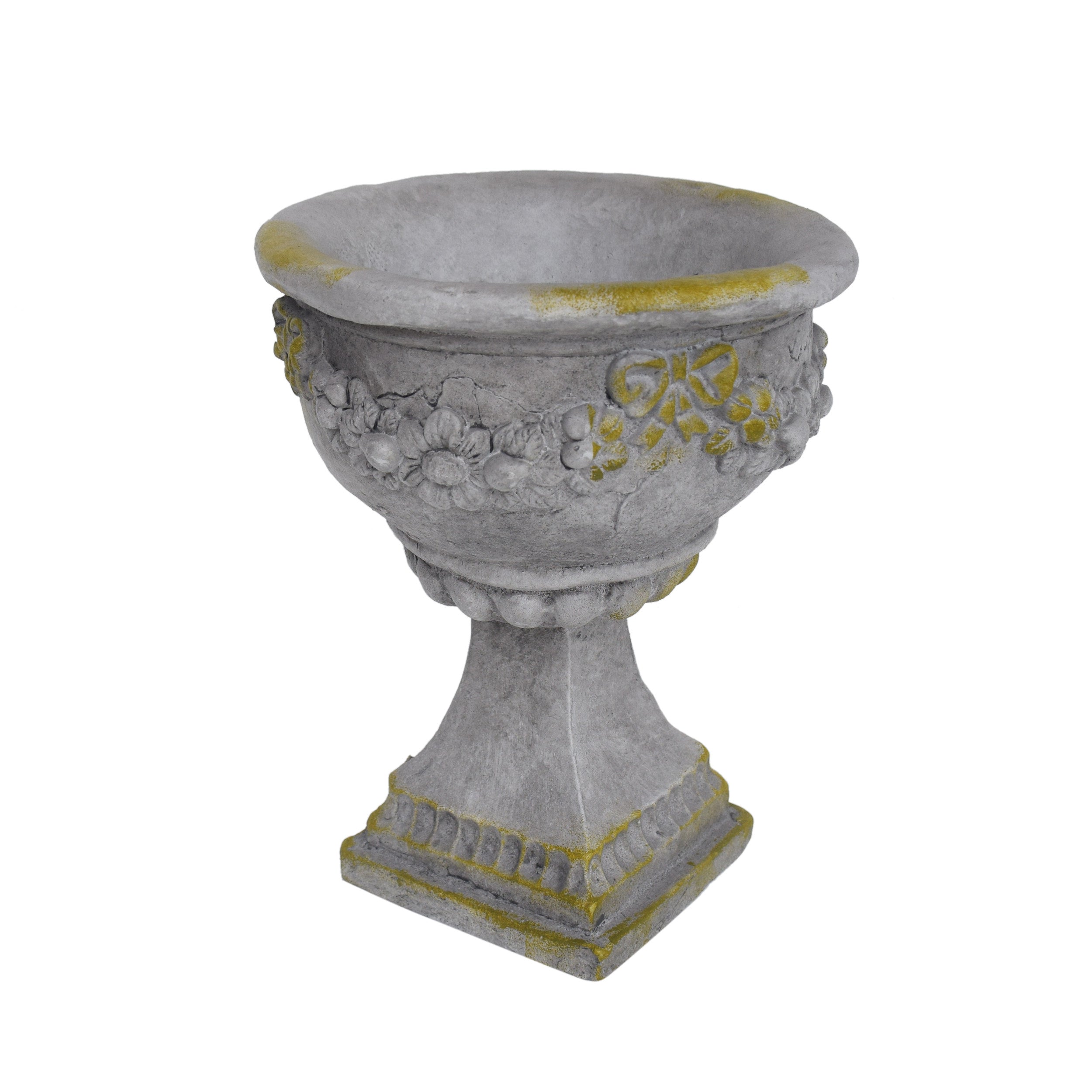 Nina Chalice Garden Urn Planter, Roman, Botanical, Lightweight Concrete