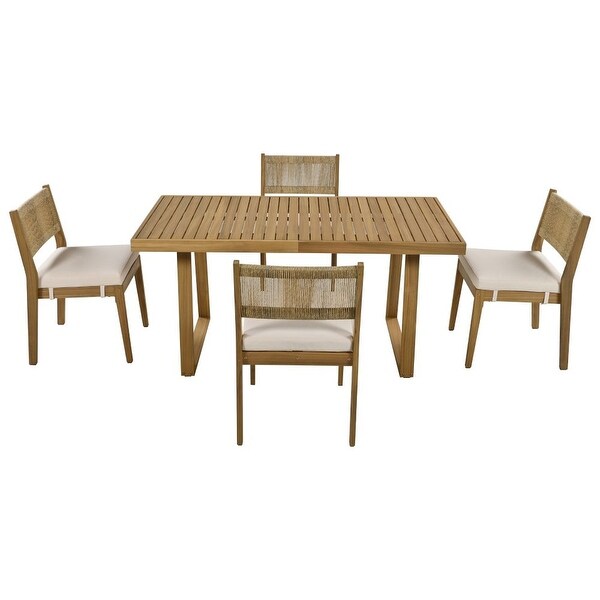 MultiPerson Outdoor Acacia Wood Dining Table and Chair Set，Thick Cushions，Suitable for Balcony