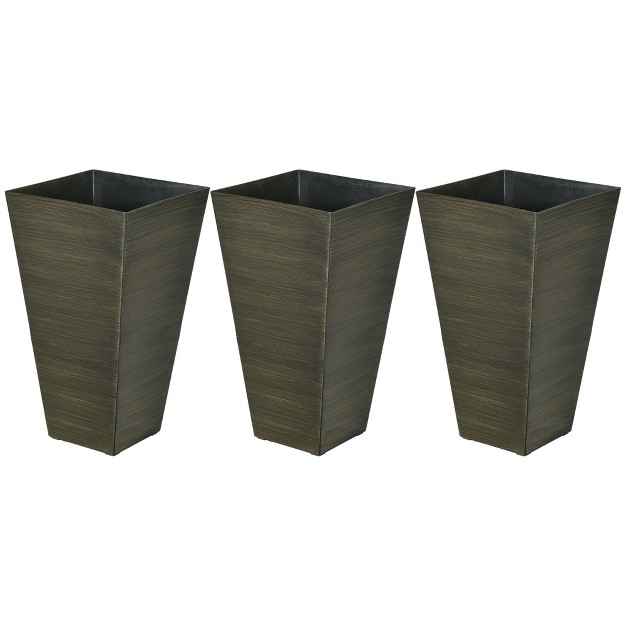 Tall Outdoor Planters Set Of 3 Large Taper Planters With Drainage Holes And Plug Faux Wood Plastic Flower Pots Dark Brown