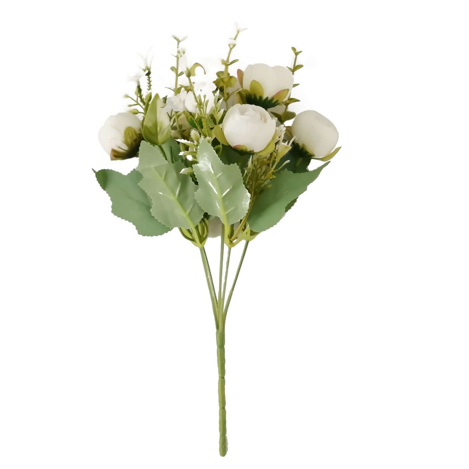 4 Pack Artificial Ivory Mini Ranunculus Silk Flower Arrangements, Faux Buttercup Floral Bouquets 12