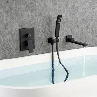 RAINLEX Single-Handle Wall Mount Roman Tub Faucet with Swivel Tub Spout and Rough-in Valve in Matte Black RX93107H