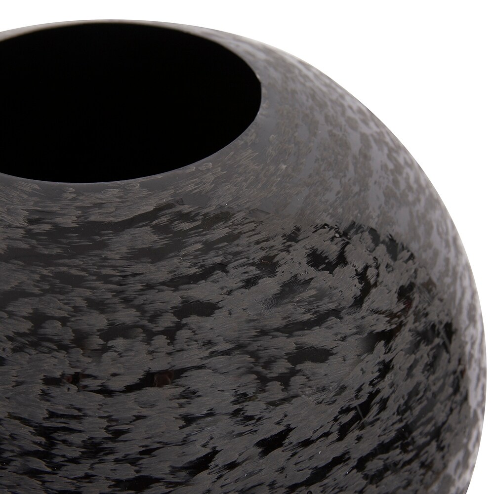 Chiseled Texture Black Iron Globe Vase  Large   9H x 11W x 11D