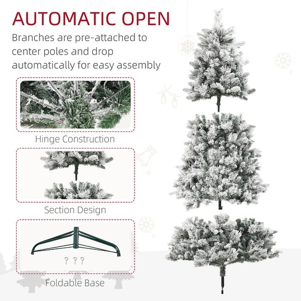 HOMCOM 6.5 ft PreLit Artificial Christmas Tree with 350 Clear Lights and 1107 Tips，Snow Flocked Christmas Tree