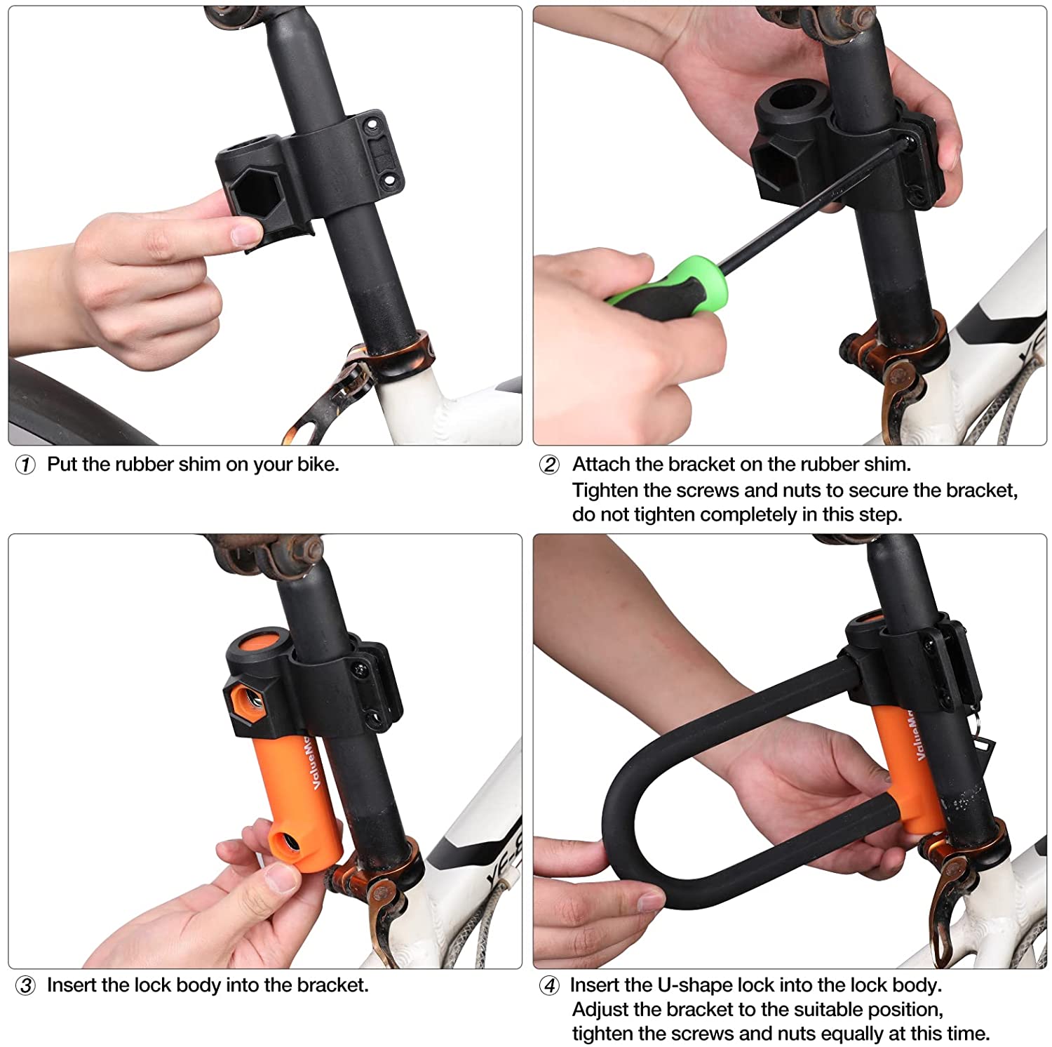 ValueMax Bike U-Lock Combination， Heavy Duty Bicycle U-Lock， 16mm Shackle and 6FT Security Cable with Sturdy Mounting Bracket and Keys for Bicycle， Scooter， Electric Bike