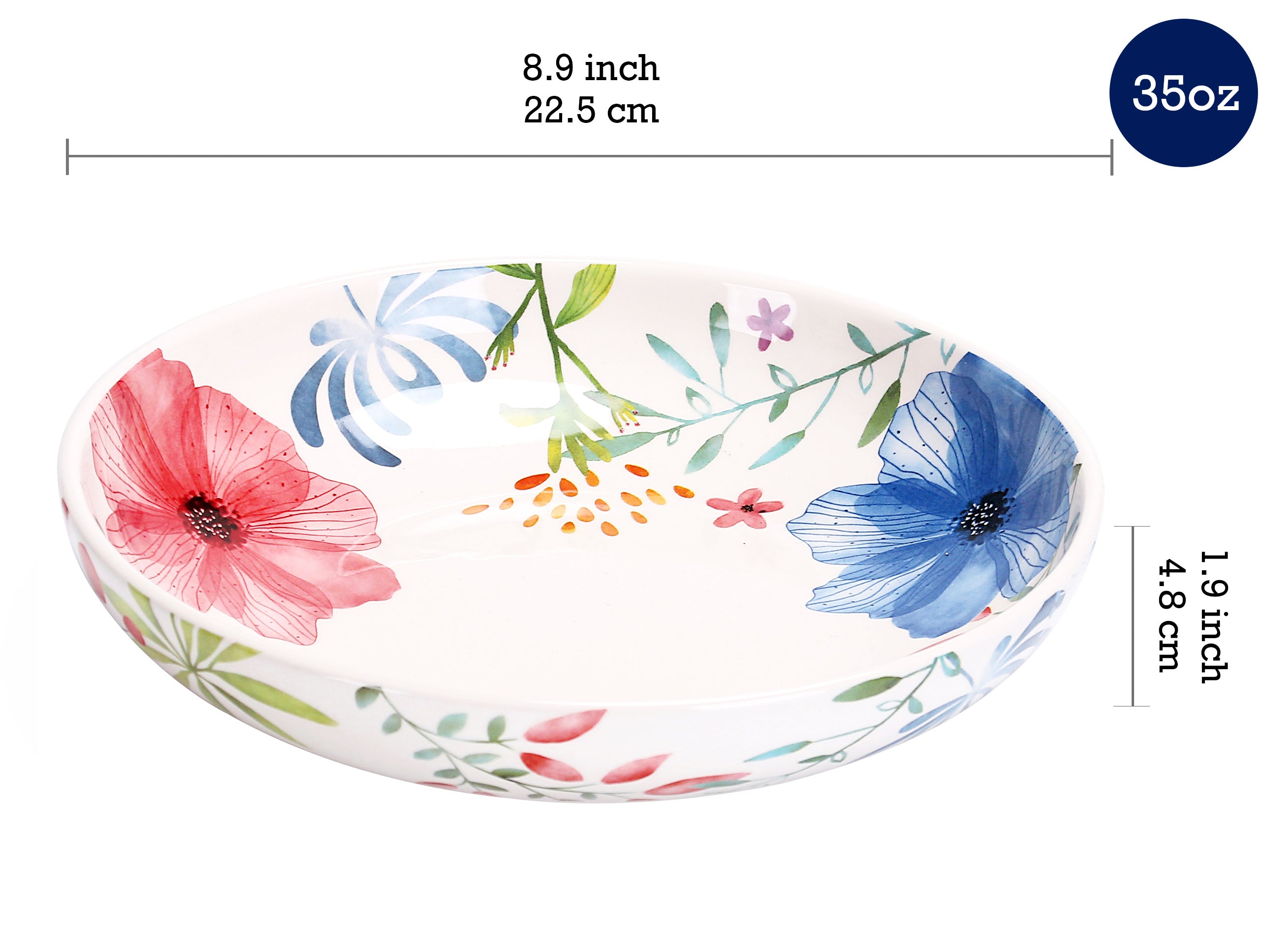 Bico Flower Carnival Ceramic 35oz Dinner Bowls， Set of 4， for Pasta， Salad， Cereal， Soup and Microwave and Dishwasher Safe