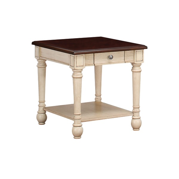 Rectangular Wood End Table， Dark Brown and Antique White