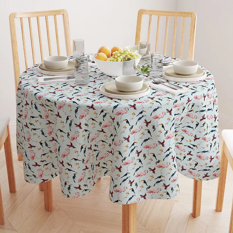 Round Tablecloth， 100% Polyester， 70 Round， Jungle Birds