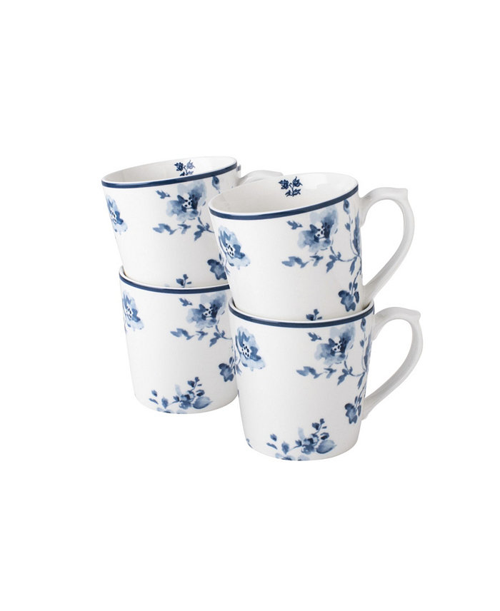 Laura Ashley Blueprint Collectables 17 Oz China Rose Mugs in Gift Box Set of 4