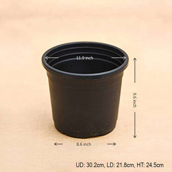 12 inch (30 cm) Grower Round Plastic Pot (Black) (set of 3)