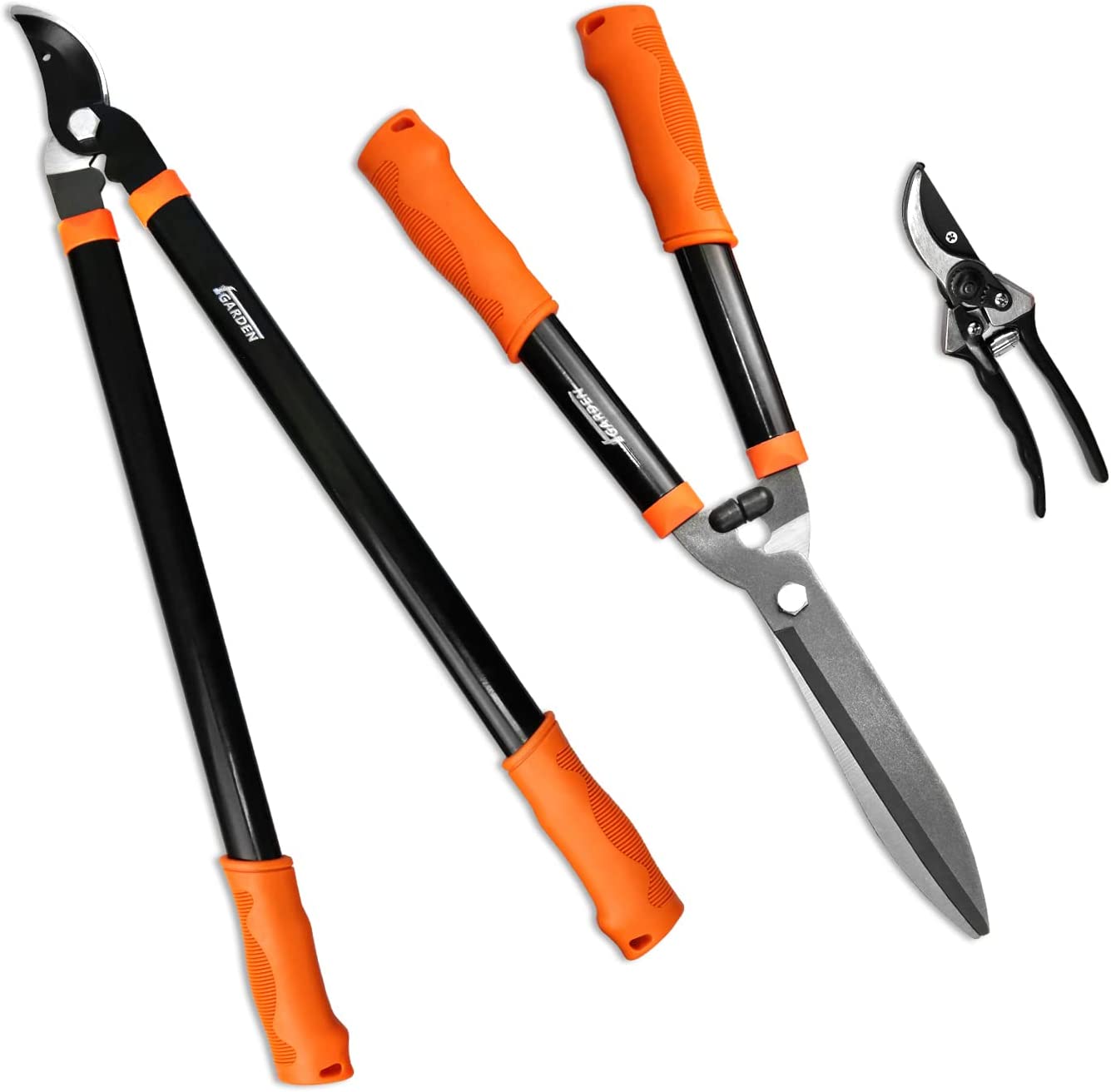 iGarden 3 Piece Combo Garden Tool Set with Lopper， Hedge Shears and Pruner Shears， Tree and Shrub Care Kit