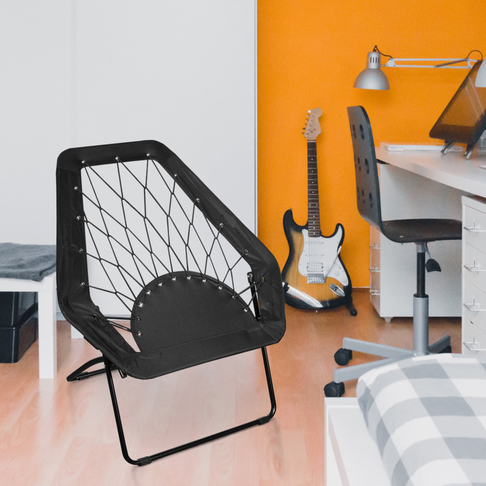 Zenithen Black Hexagon Bungee Chair For Dorm  Bed  Living Room  32 quot(Pack of 1)   Contemporary   Folding Chairs And Stools   by Esbenshades Greenhouses  Houzz