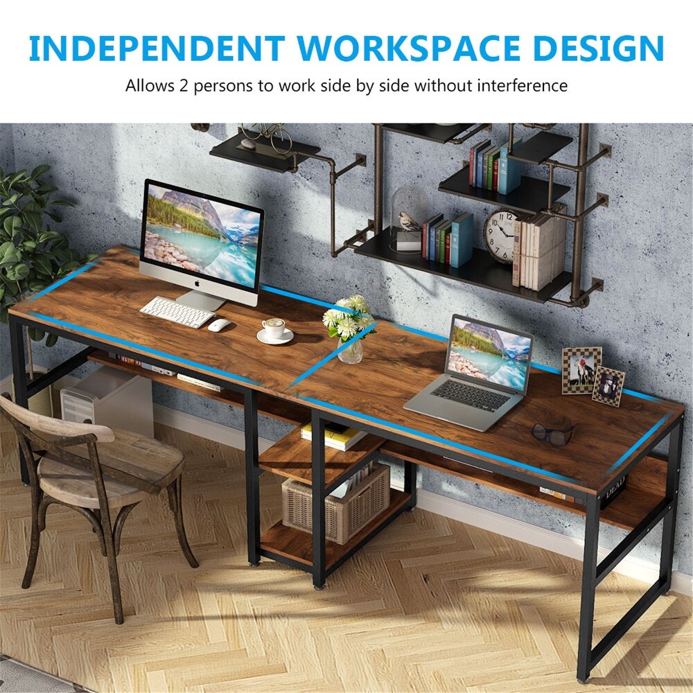 Two Person Desk with Bookshelf  Double Office Desk