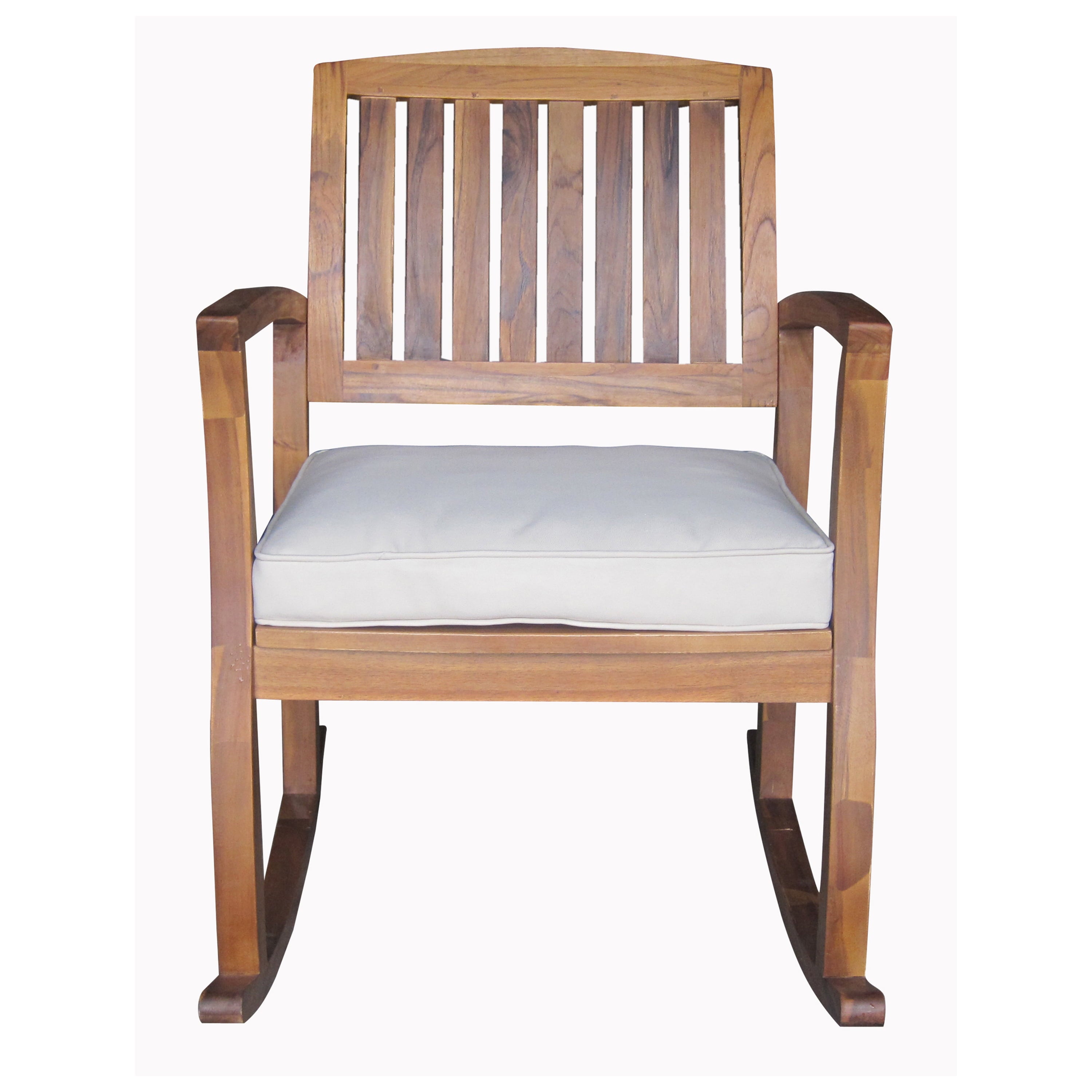 GDF Studio Amber Outdoor Acacia Wood Rocking Chair with Cushion, Teak and Cream Off-White