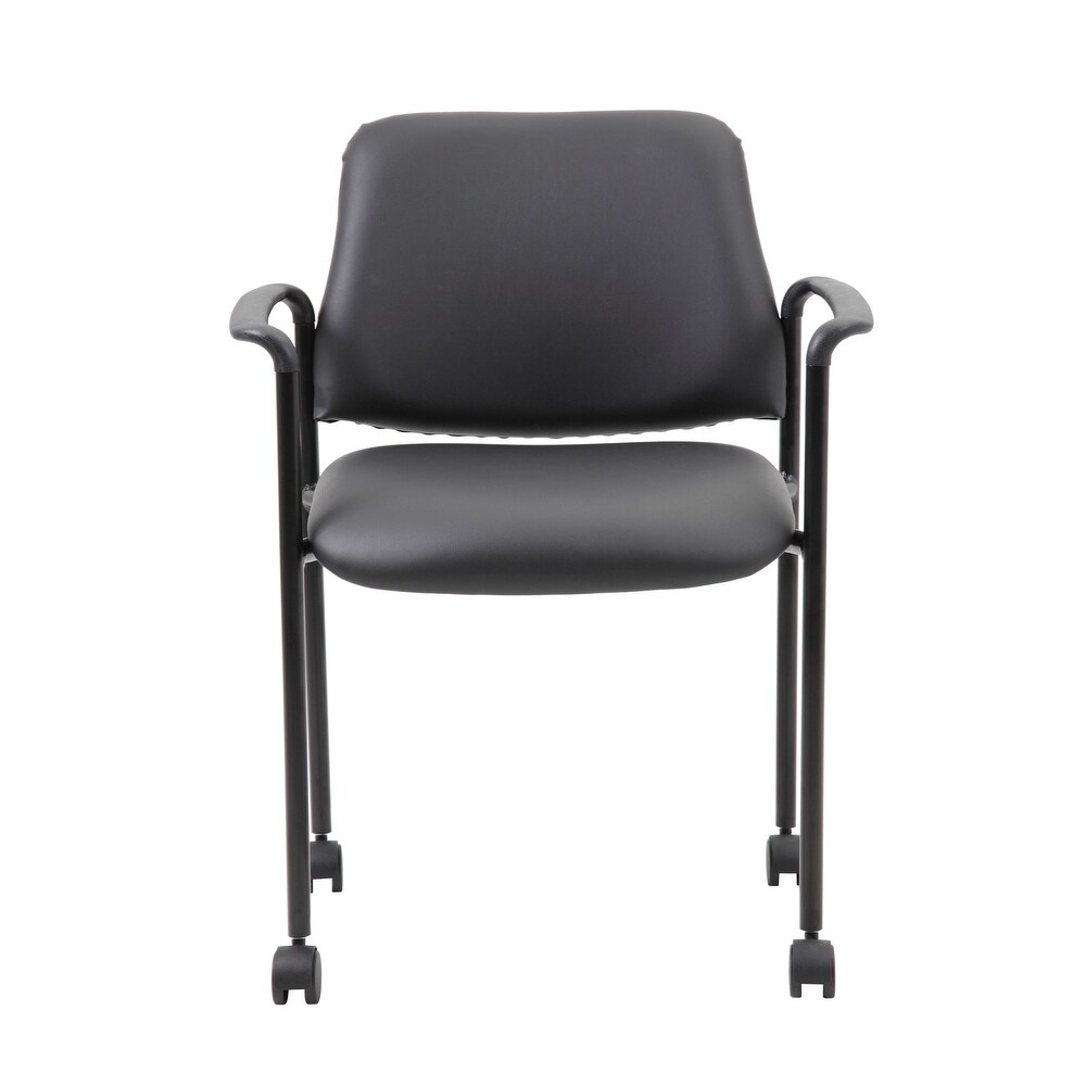 Boss Square Back Diamond Stacking Chair with Arm in Black Caressoft